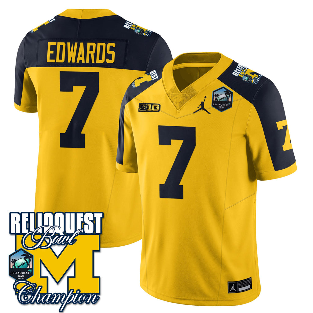 Men's Michigan Wolverines 2024 ReliaQuest Bowl Champions Jersey - All Stitched