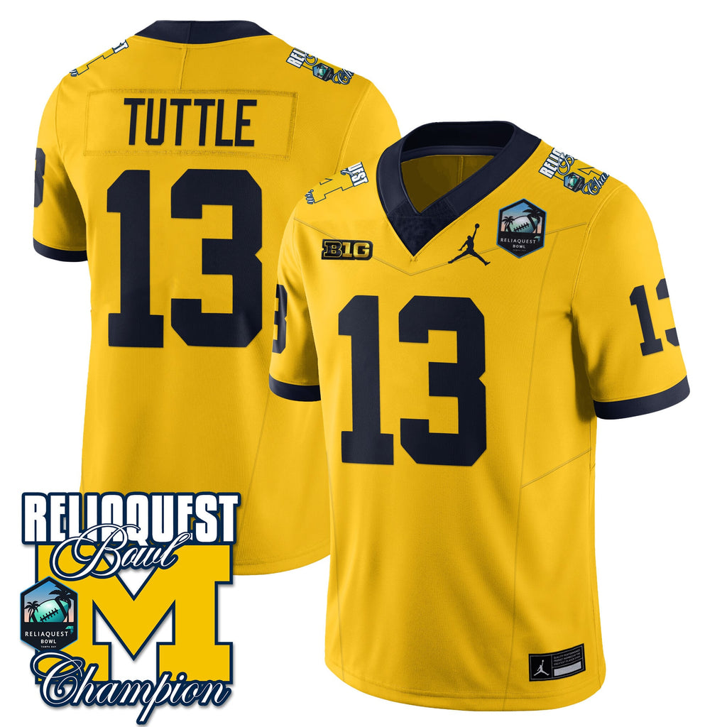 Men's Michigan Wolverines 2024 ReliaQuest Bowl Champions Jersey - All Stitched