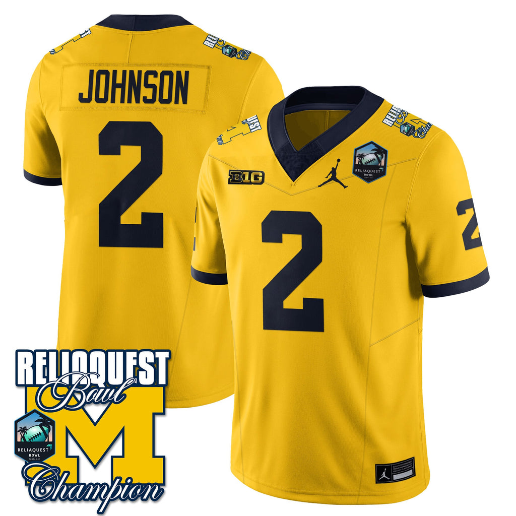 Men's Michigan Wolverines 2024 ReliaQuest Bowl Champions Jersey - All Stitched