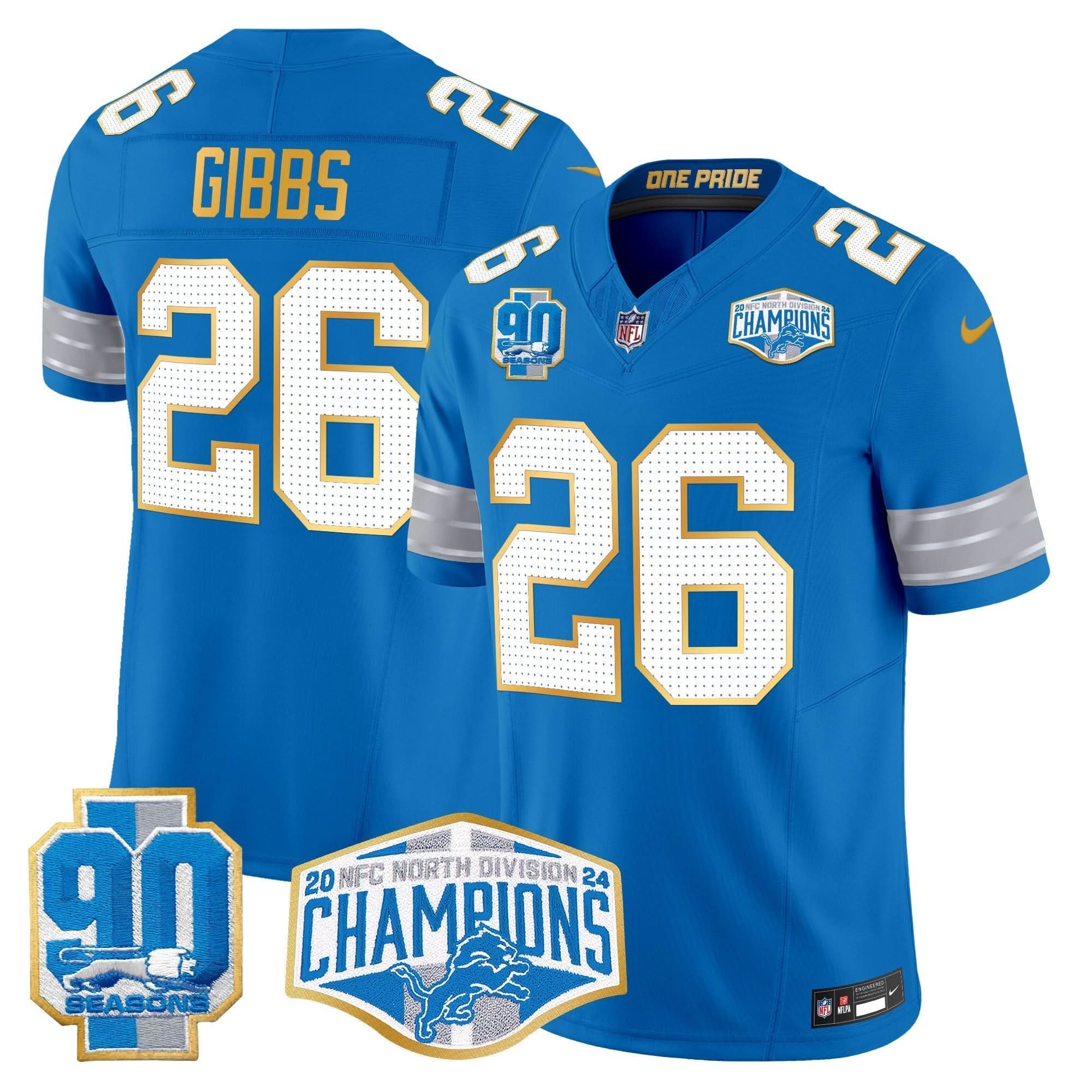 DET 2024 NFC North Division Champions Patch Gold Trim Vapor Limited Jersey