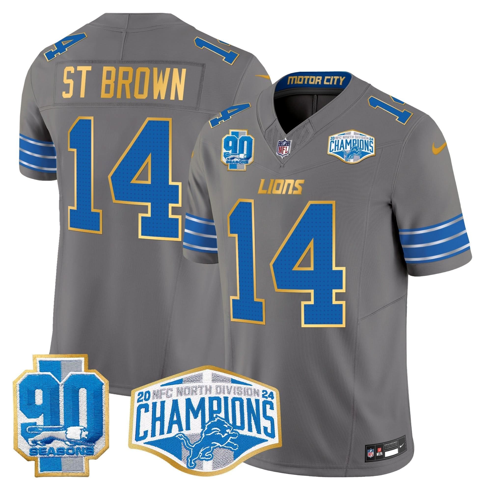 DET 2024 NFC North Division Champions Patch Gold Trim Vapor Limited Jersey