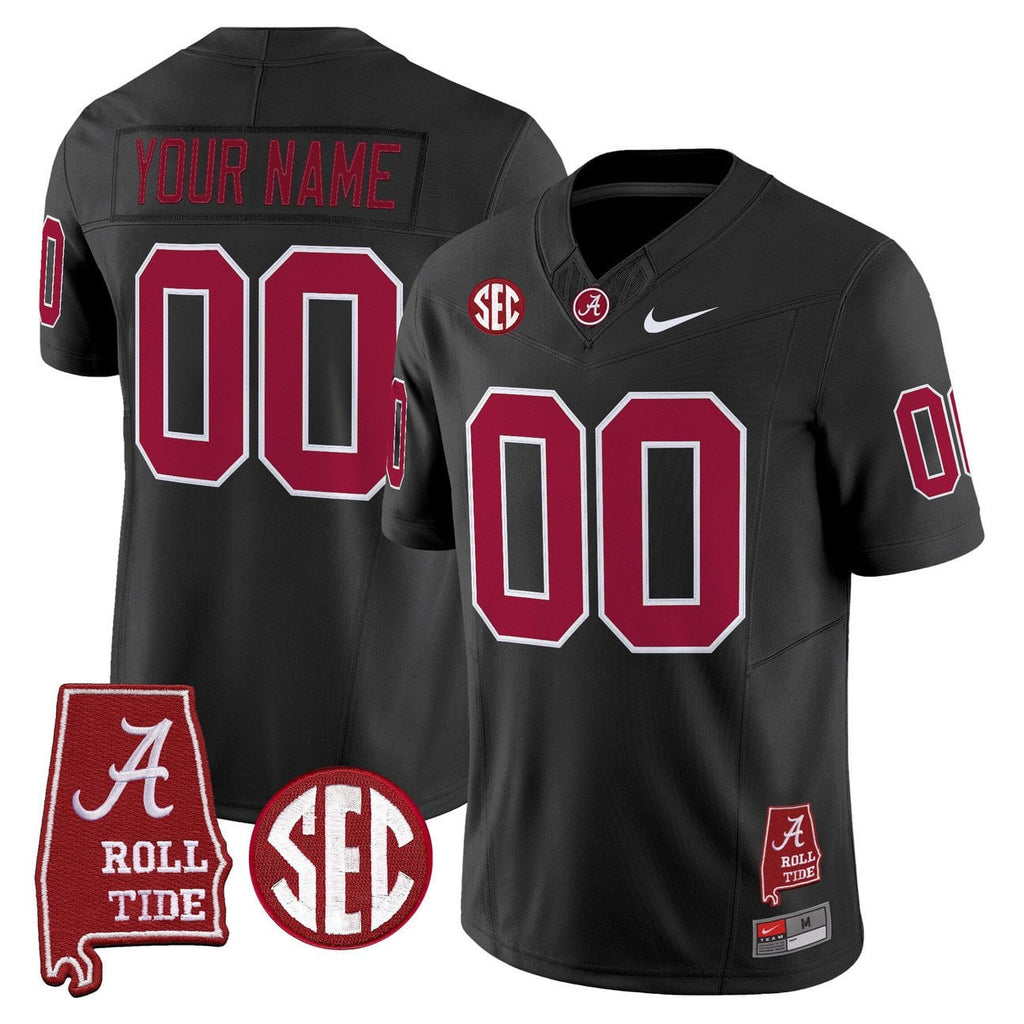 Custom Alabama Crimson Tide Throwback Vapor Limited Jersey - Alabama Map - All Stitched