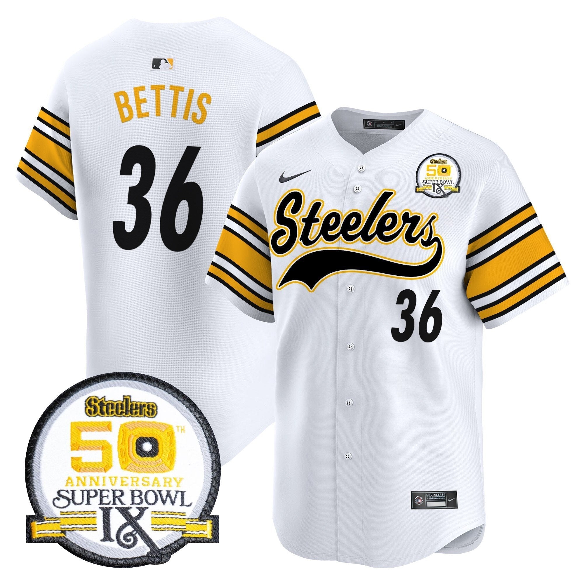 PIT 50th Anniversary Of Super Bowl IX Patch Vapor Premier Baseball Jersey - All Stitched