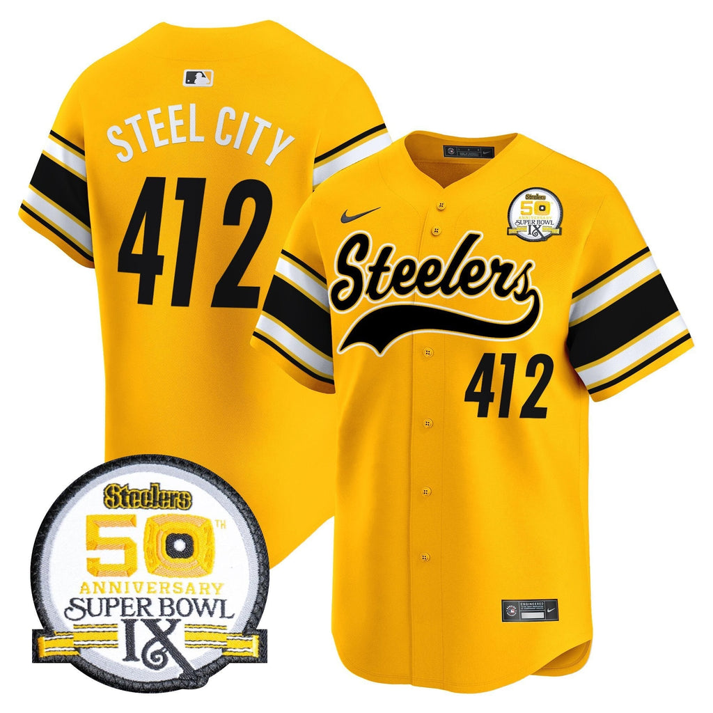 PIT 50th Anniversary Of Super Bowl IX Patch Vapor Premier Baseball Jersey - All Stitched