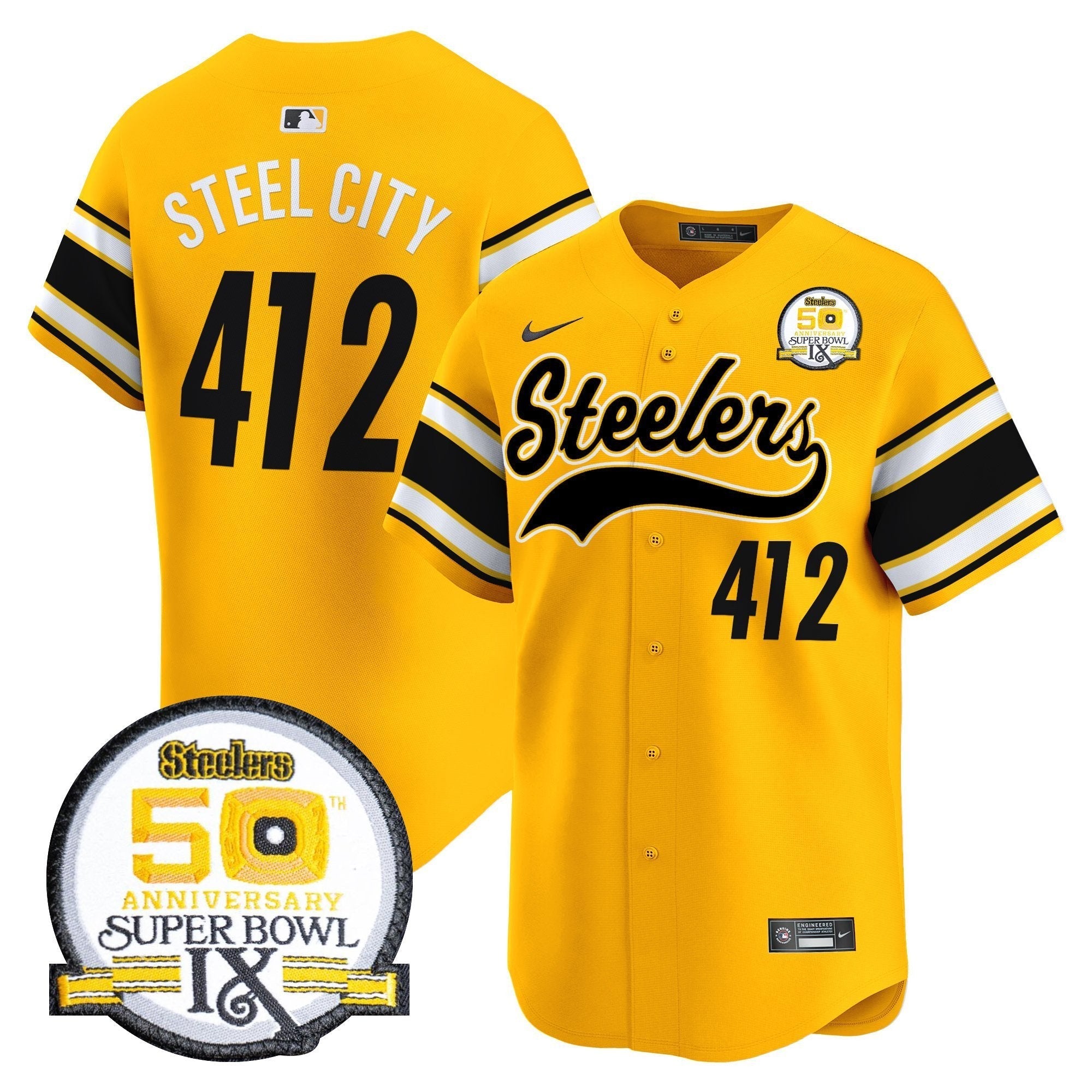 PIT 50th Anniversary Of Super Bowl IX Patch Vapor Premier Baseball Jersey - All Stitched