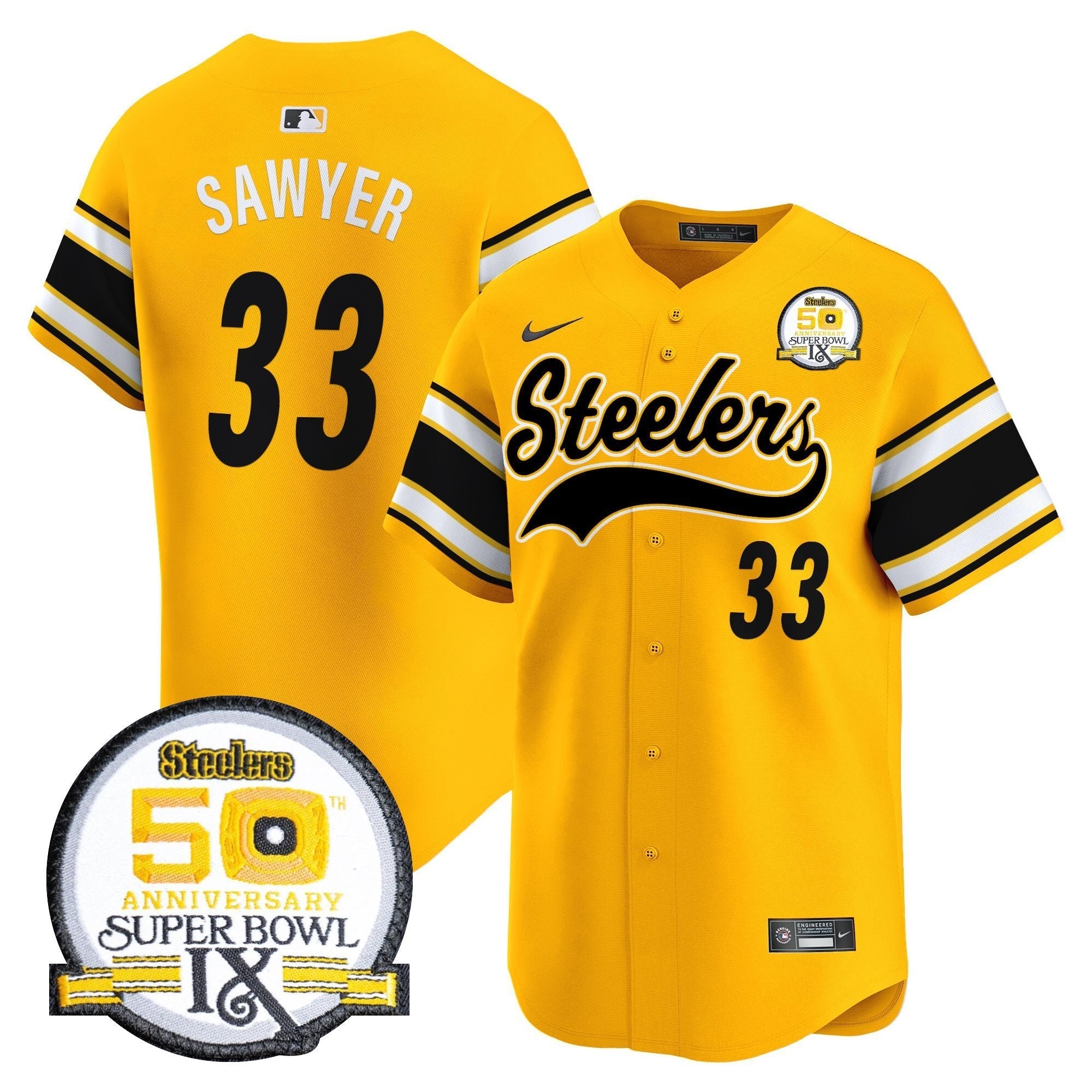 PIT 50th Anniversary Of Super Bowl IX Patch Vapor Premier Baseball Jersey - All Stitched
