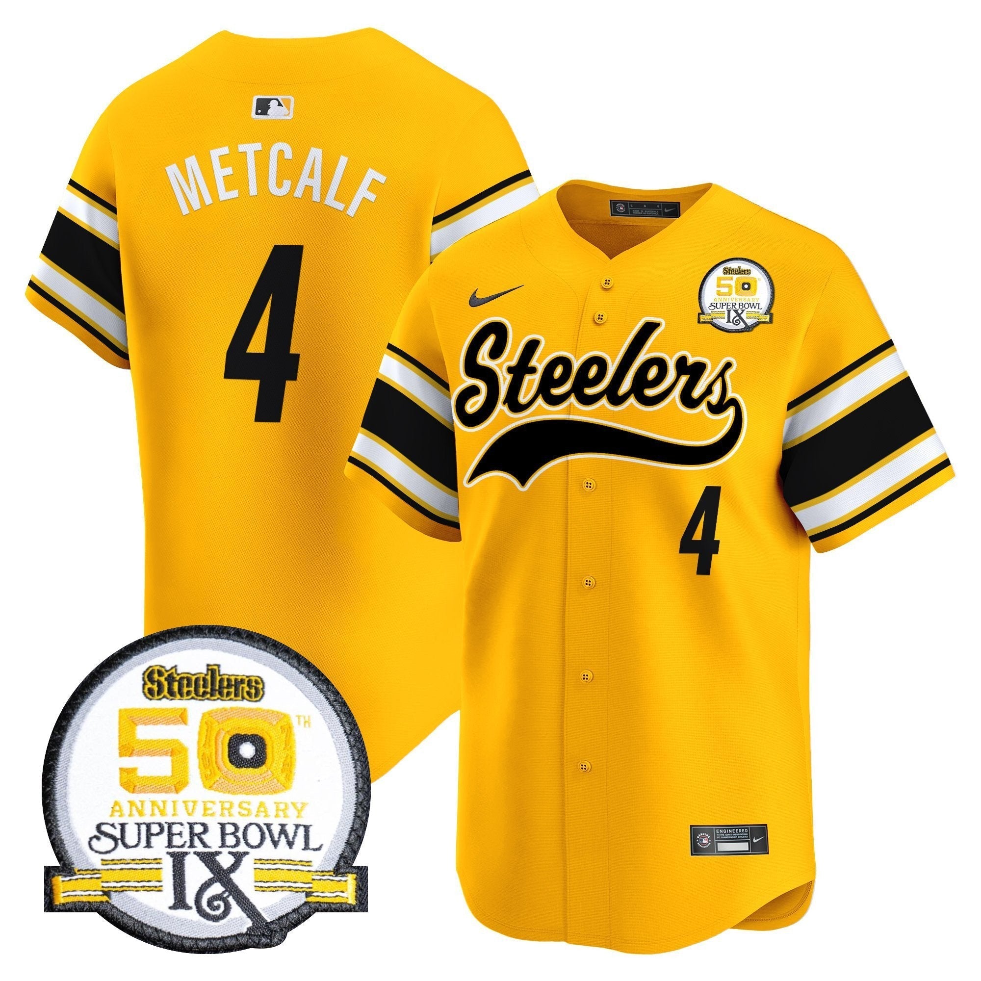 PIT 50th Anniversary Of Super Bowl IX Patch Vapor Premier Baseball Jersey - All Stitched