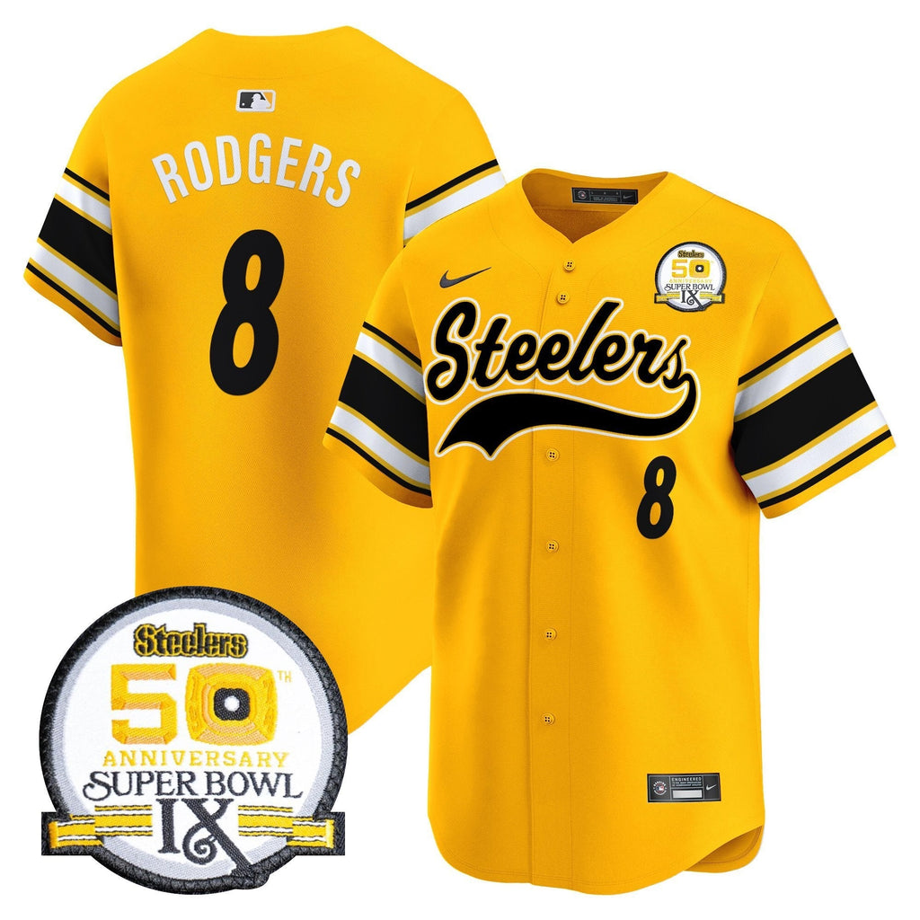 PIT 50th Anniversary Of Super Bowl IX Patch Vapor Premier Baseball Jersey - All Stitched