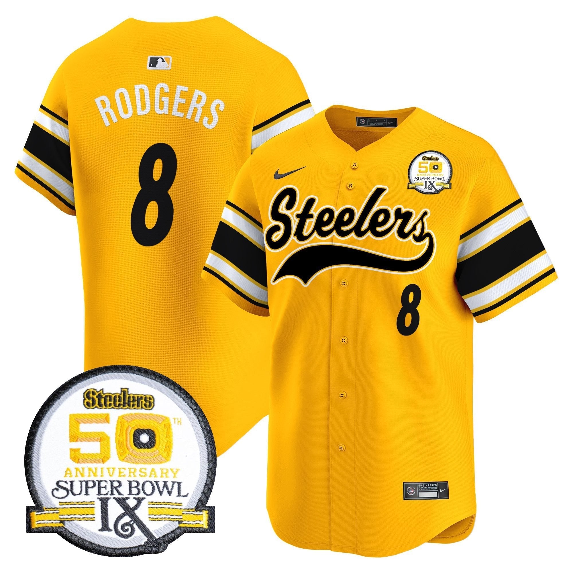 PIT 50th Anniversary Of Super Bowl IX Patch Vapor Premier Baseball Jersey - All Stitched