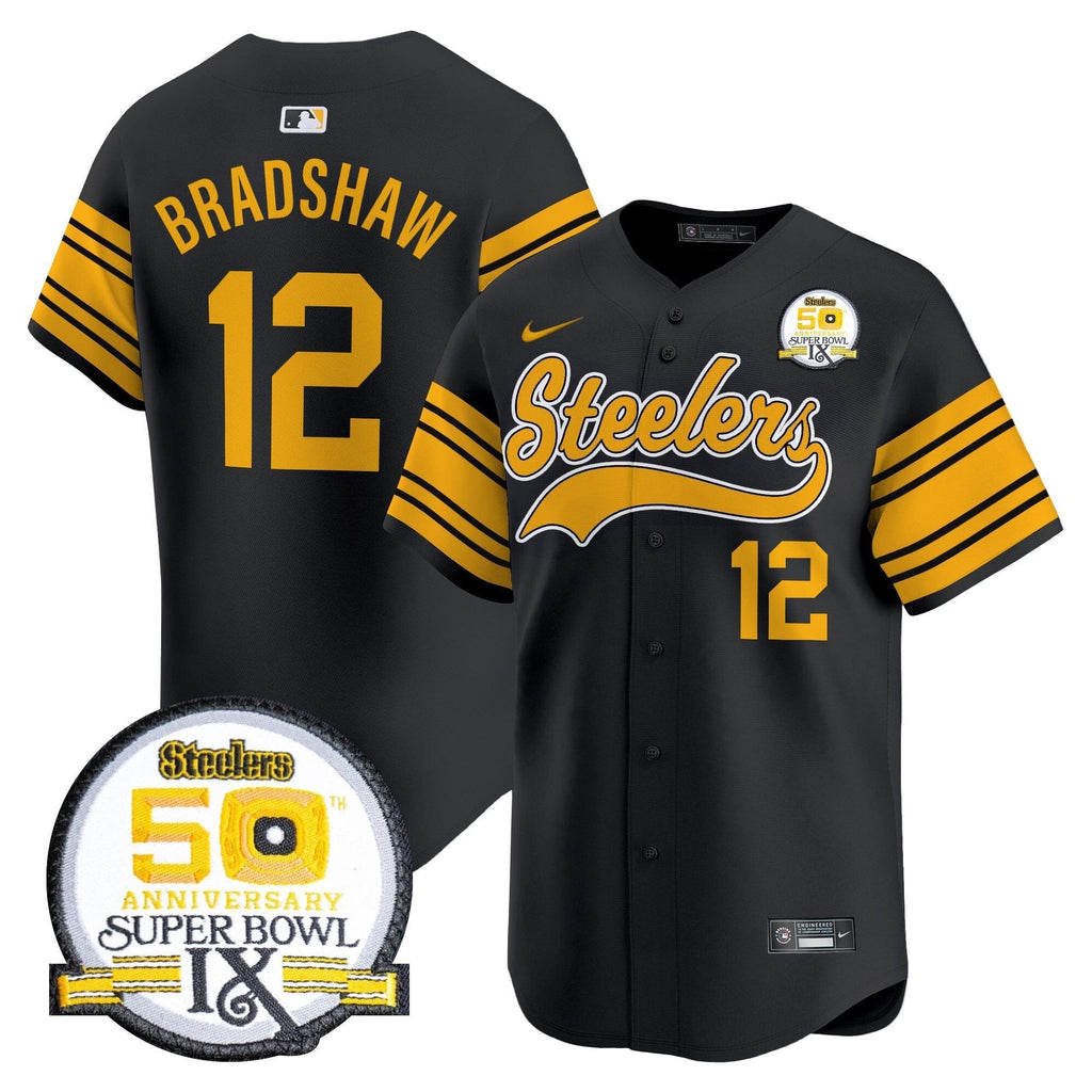 PIT 50th Anniversary Of Super Bowl IX Patch Vapor Premier Baseball Jersey - All Stitched