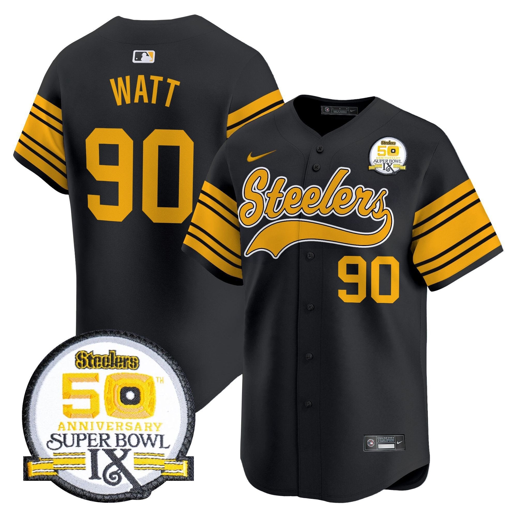 PIT 50th Anniversary Of Super Bowl IX Patch Vapor Premier Baseball Jersey - All Stitched
