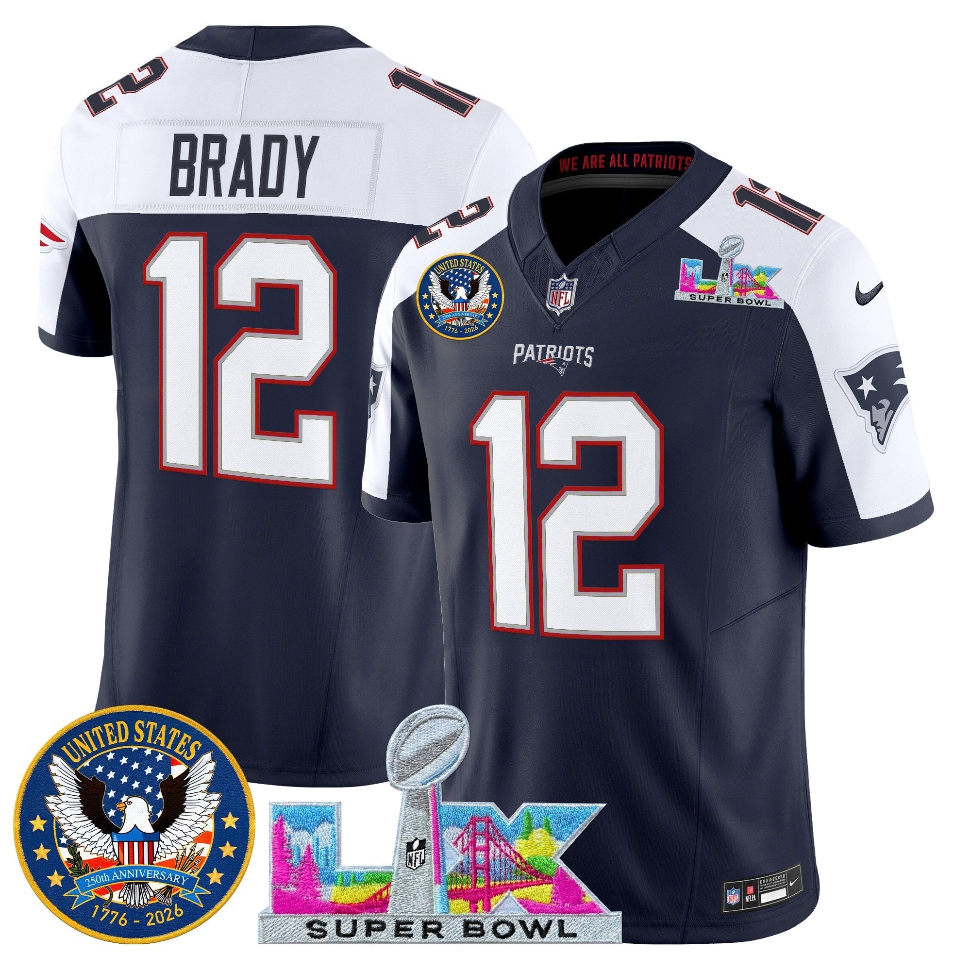 NE "Super Bowl LX & United States 250th Patch" Vapor Limited Jersey