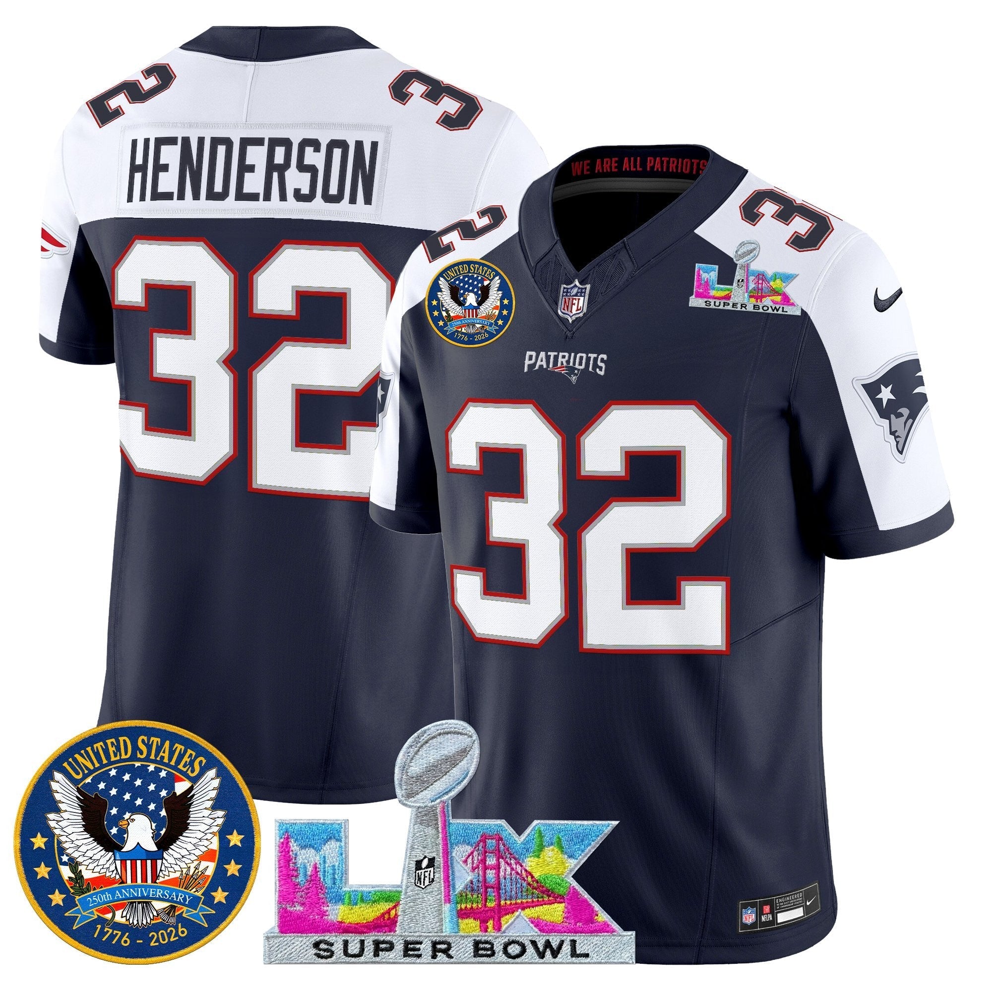 NE "Super Bowl LX & United States 250th Patch" Vapor Limited Jersey