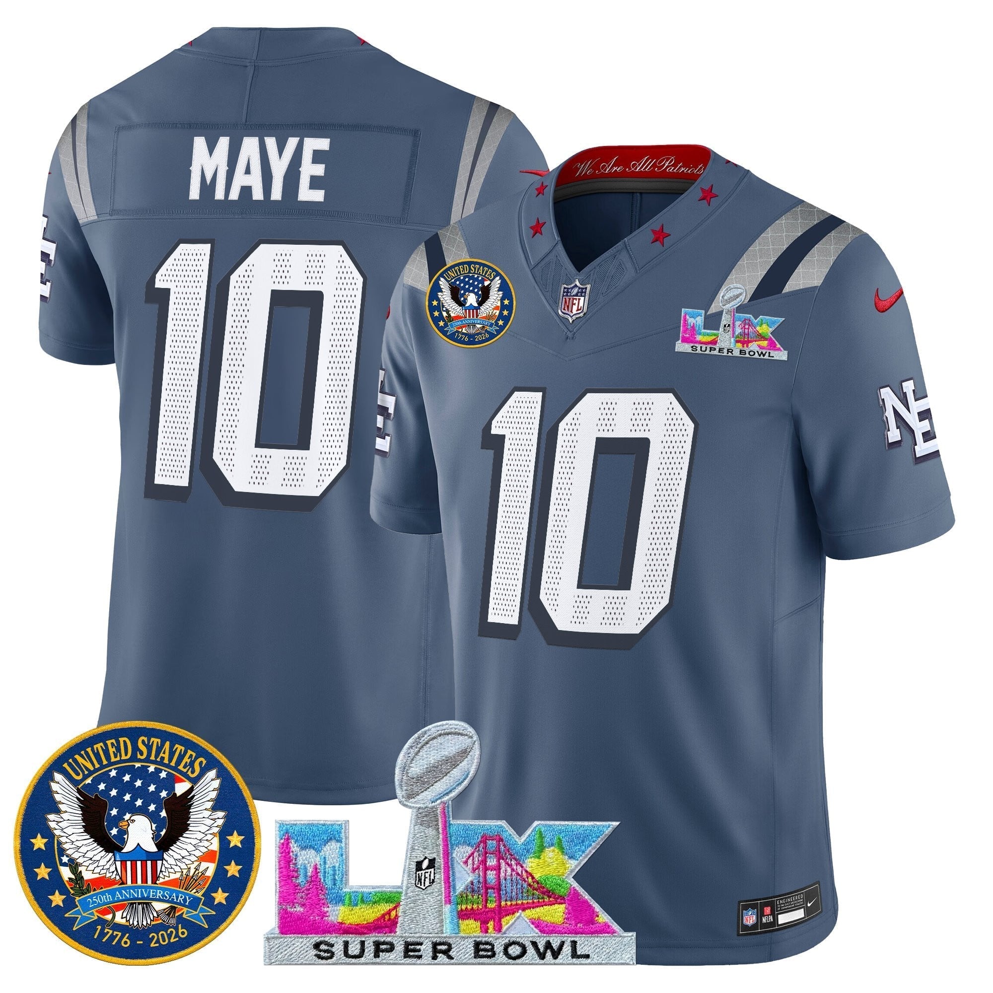 NE "Super Bowl LX & United States 250th Patch" Vapor Limited Jersey