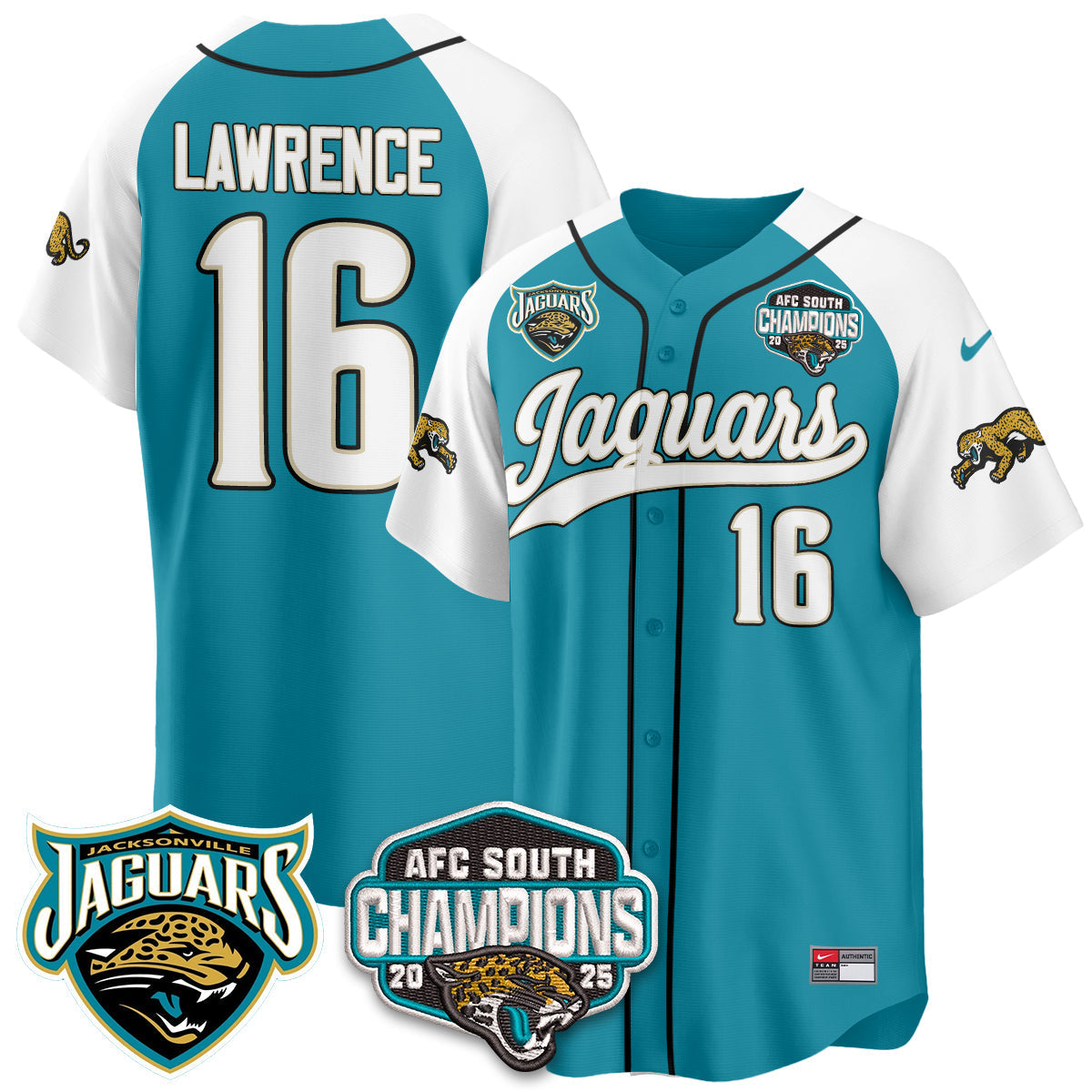 JAX AFC South Division Champions Vapor Limited Throwback Baseball Jersey - All Stitched