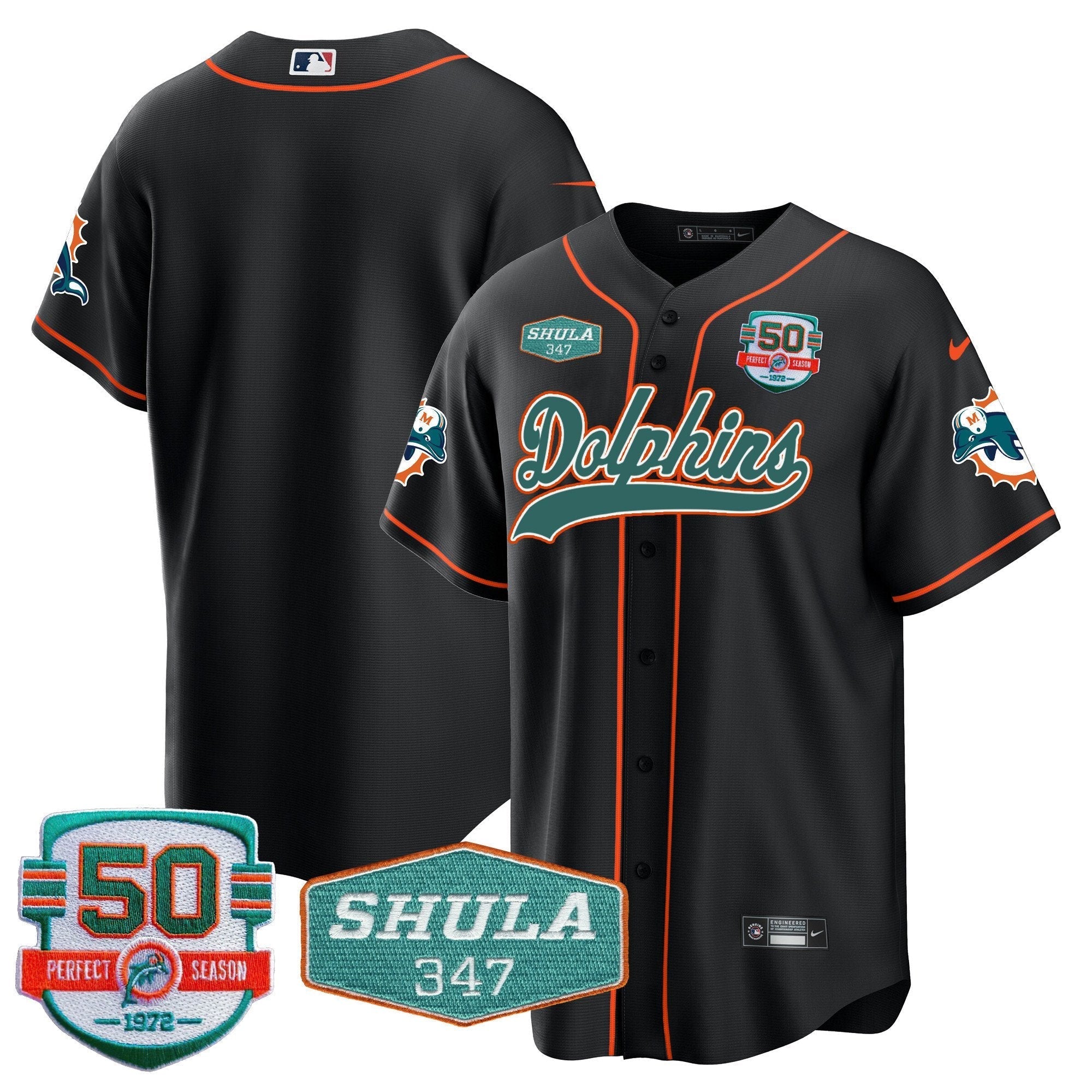 MIA 50th & Don Shula 347 Memorial Patch Baseball Jersey - All Stitched