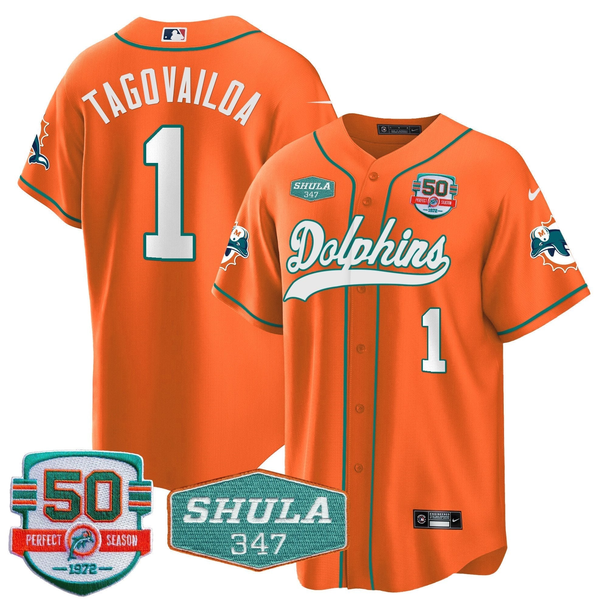MIA 50th & Don Shula 347 Memorial Patch Baseball Jersey - All Stitched