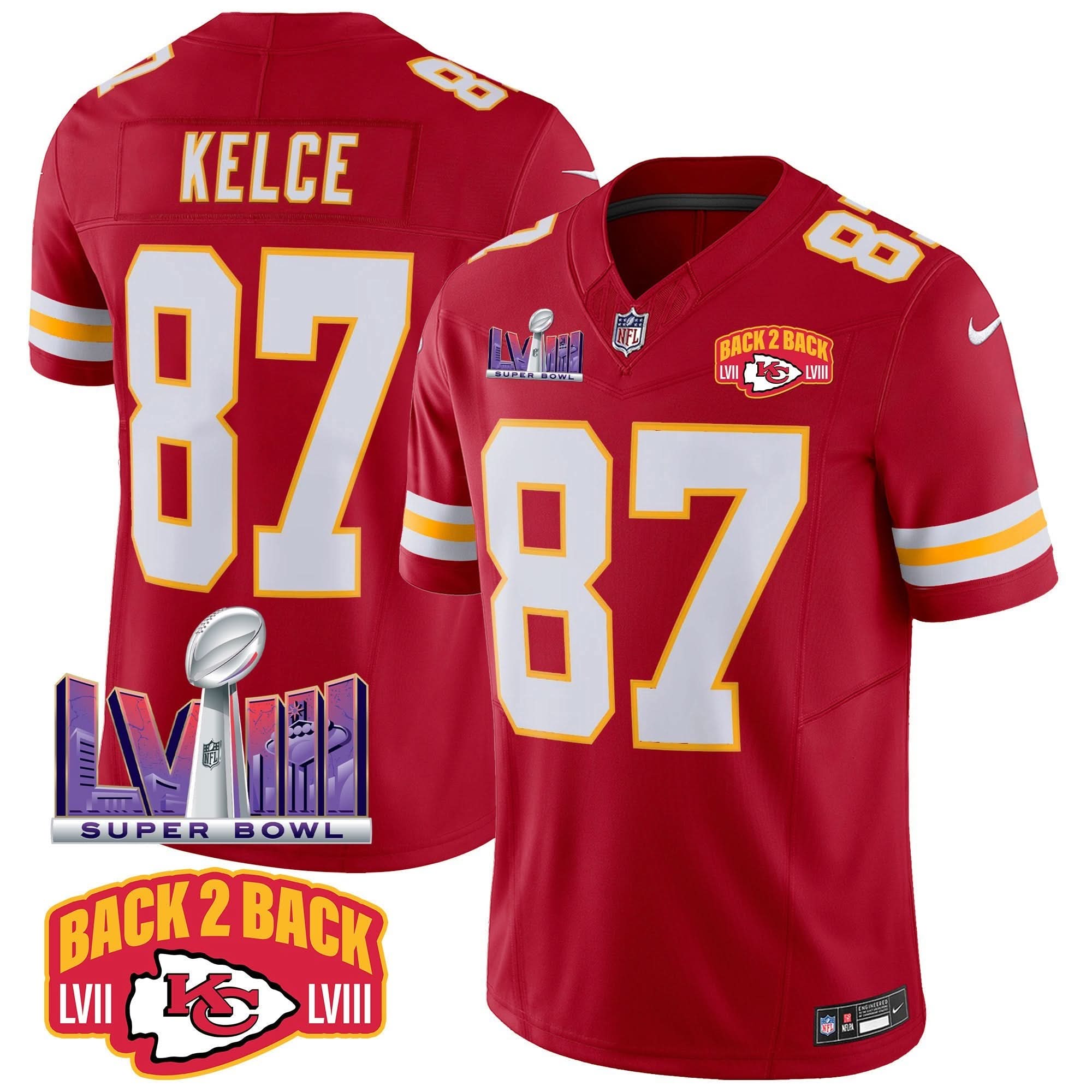 KC Super Bowl LVIII & Back 2 Back Patch Vapor Jersey