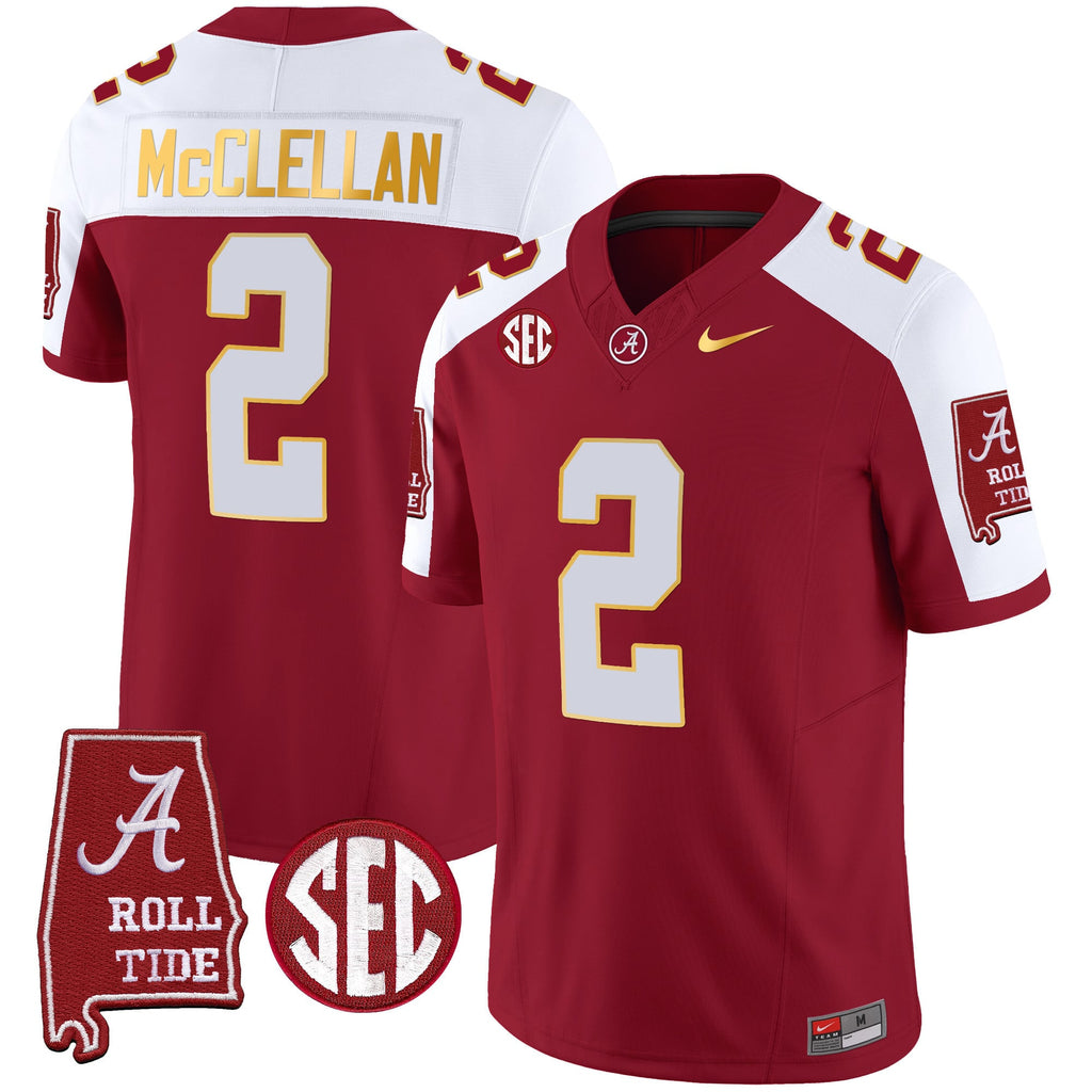 Men's Alabama Crimson Tide Gold Trim Vapor Jersey - Alabama Map - All Stitched