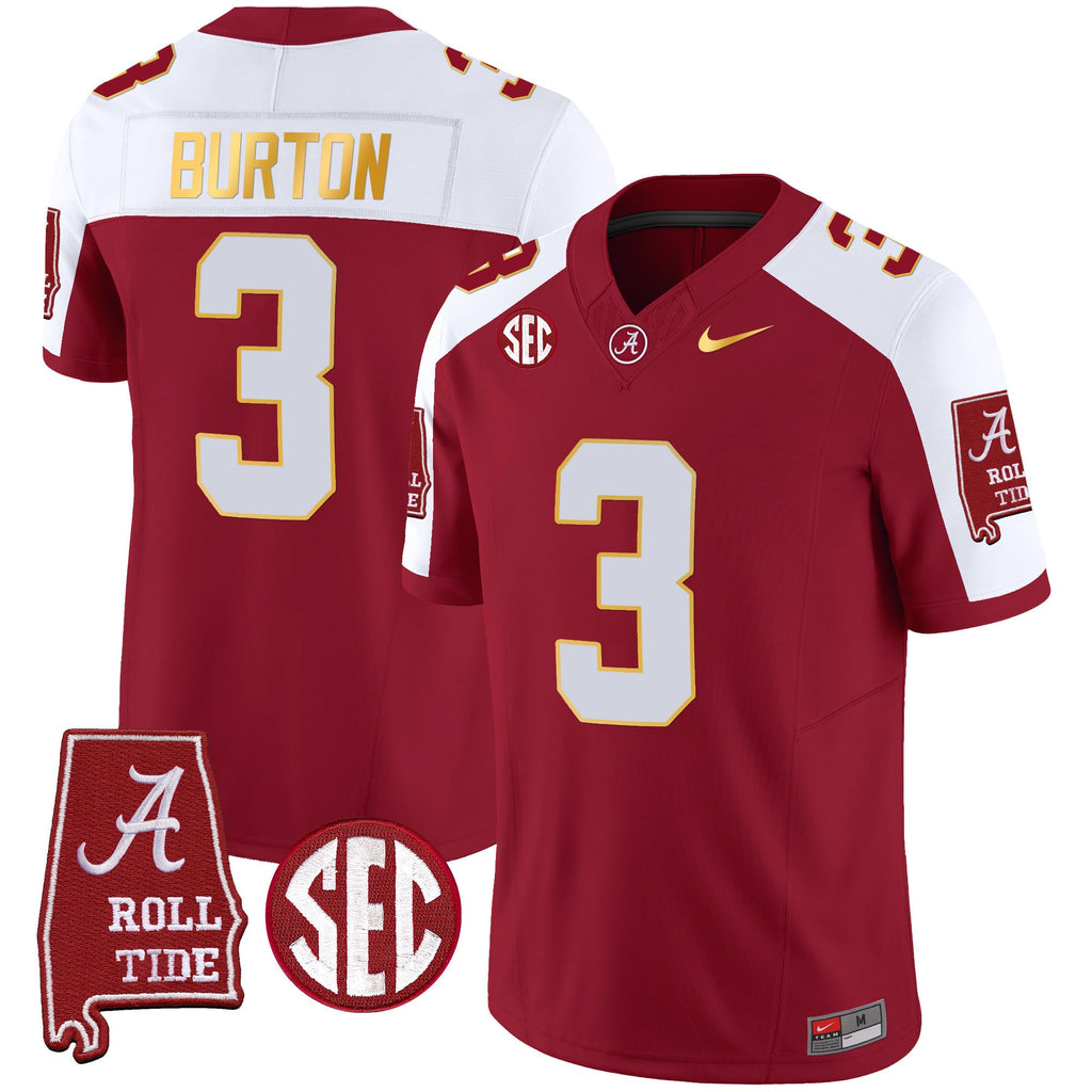 Men's Alabama Crimson Tide Gold Trim Vapor Jersey - Alabama Map - All Stitched