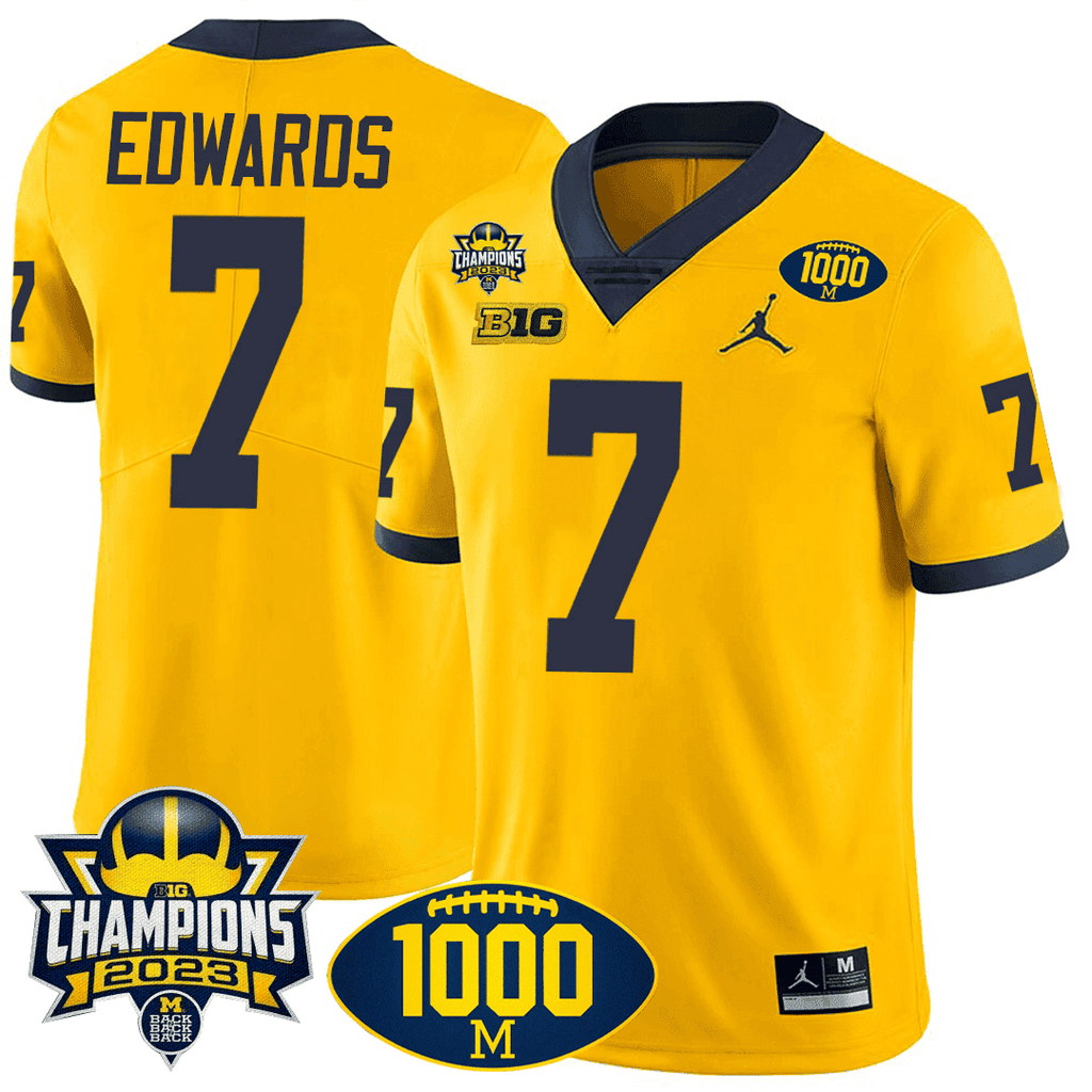 Men's Michigan Wolverines 1000 Wins & BIG10 Champions Patch Special Jersey - All Stitched
