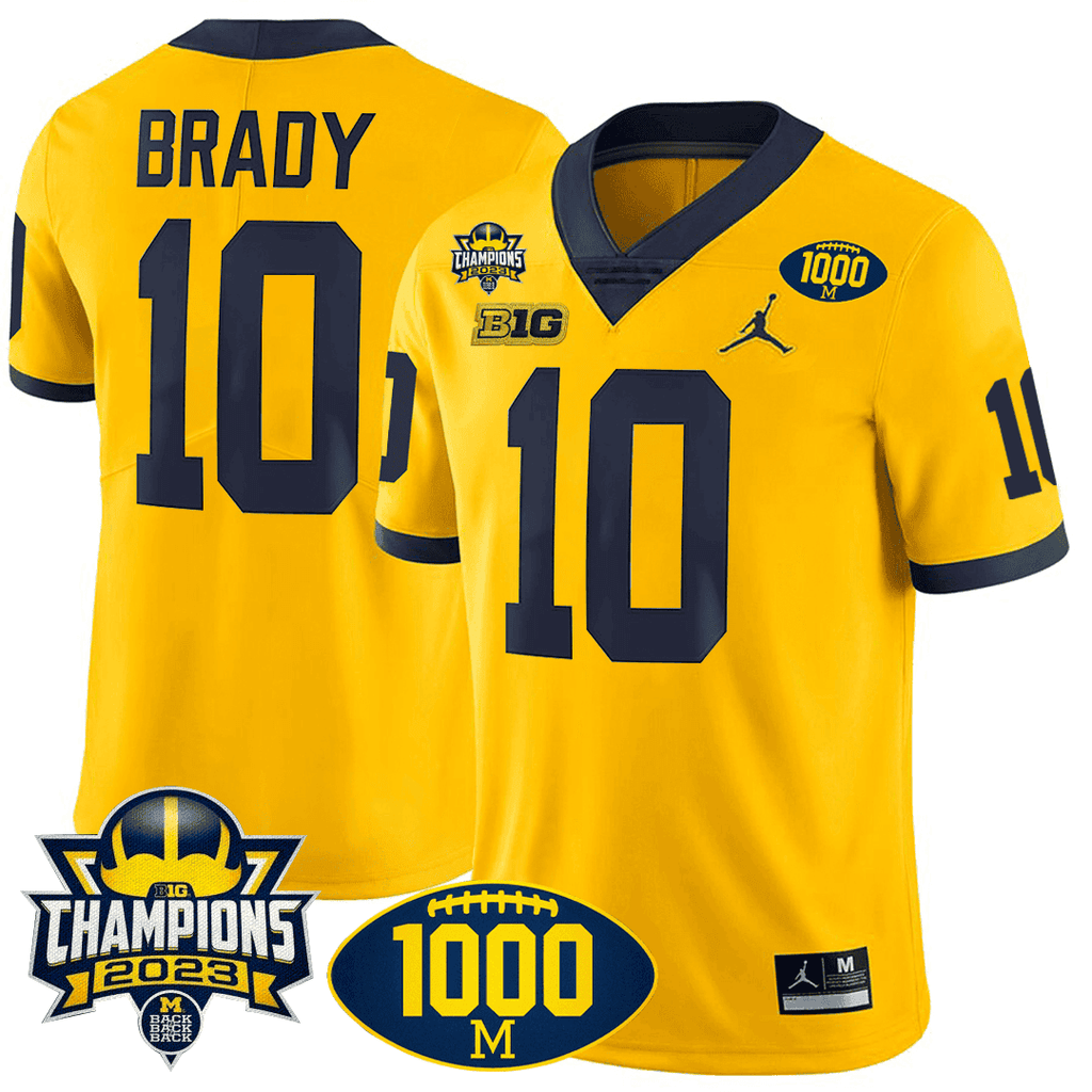 Men's Michigan Wolverines 1000 Wins & BIG10 Champions Patch Special Jersey - All Stitched