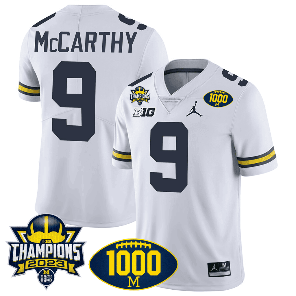 Men's Michigan Wolverines 1000 Wins & BIG10 Champions Patch Special Jersey - All Stitched