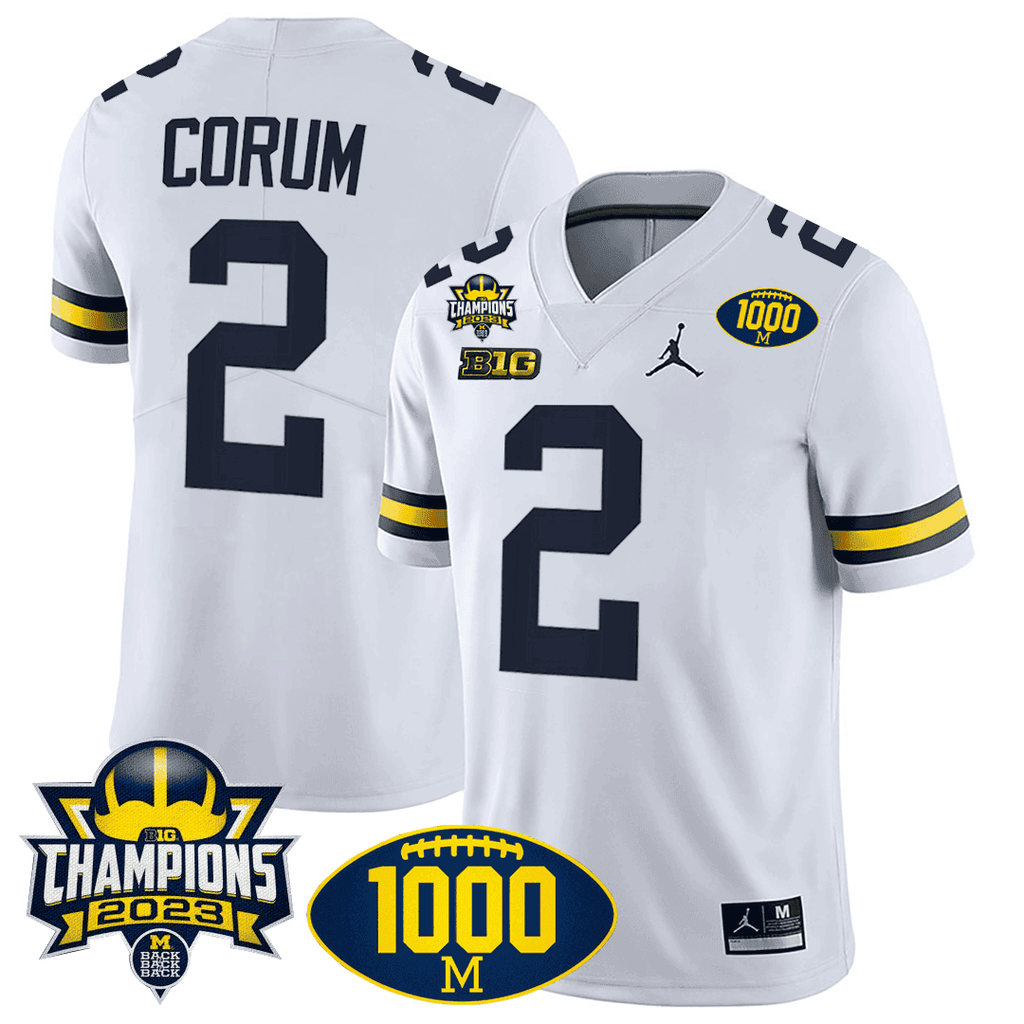 Men's Michigan Wolverines 1000 Wins & BIG10 Champions Patch Special Jersey - All Stitched