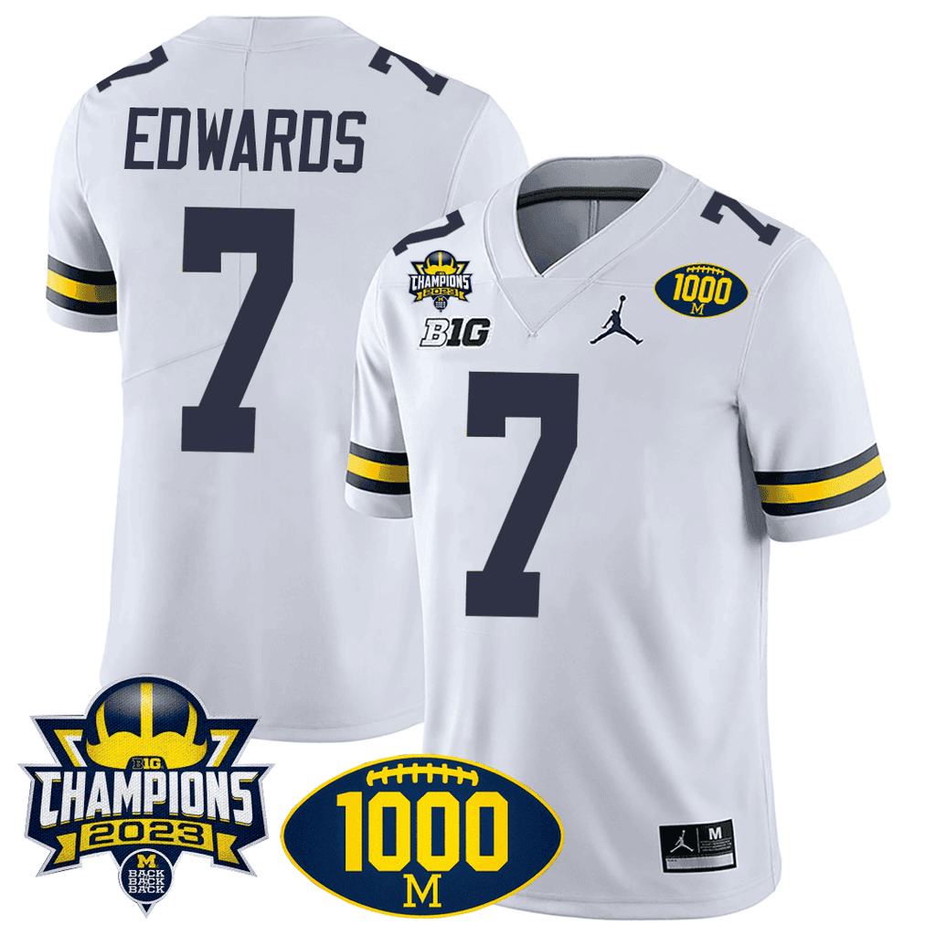 Men's Michigan Wolverines 1000 Wins & BIG10 Champions Patch Special Jersey - All Stitched