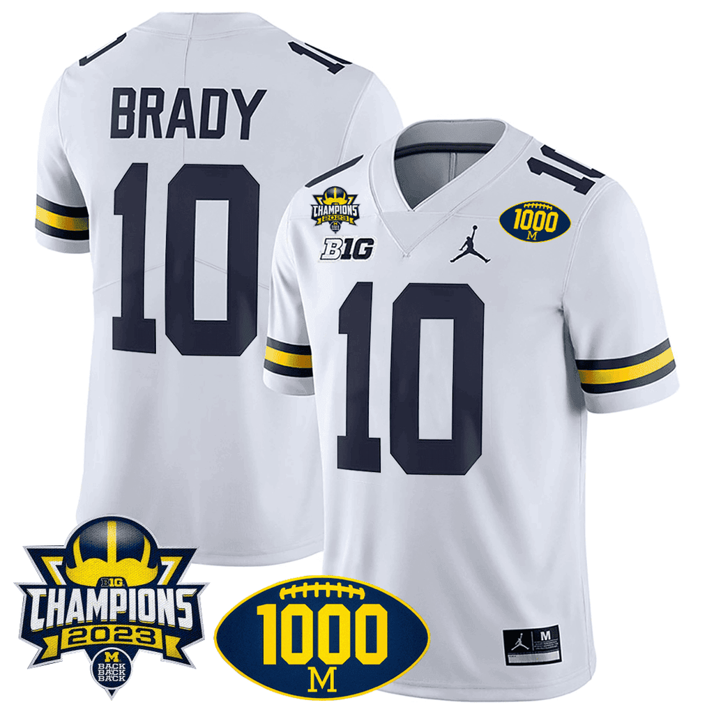 Men's Michigan Wolverines 1000 Wins & BIG10 Champions Patch Special Jersey - All Stitched
