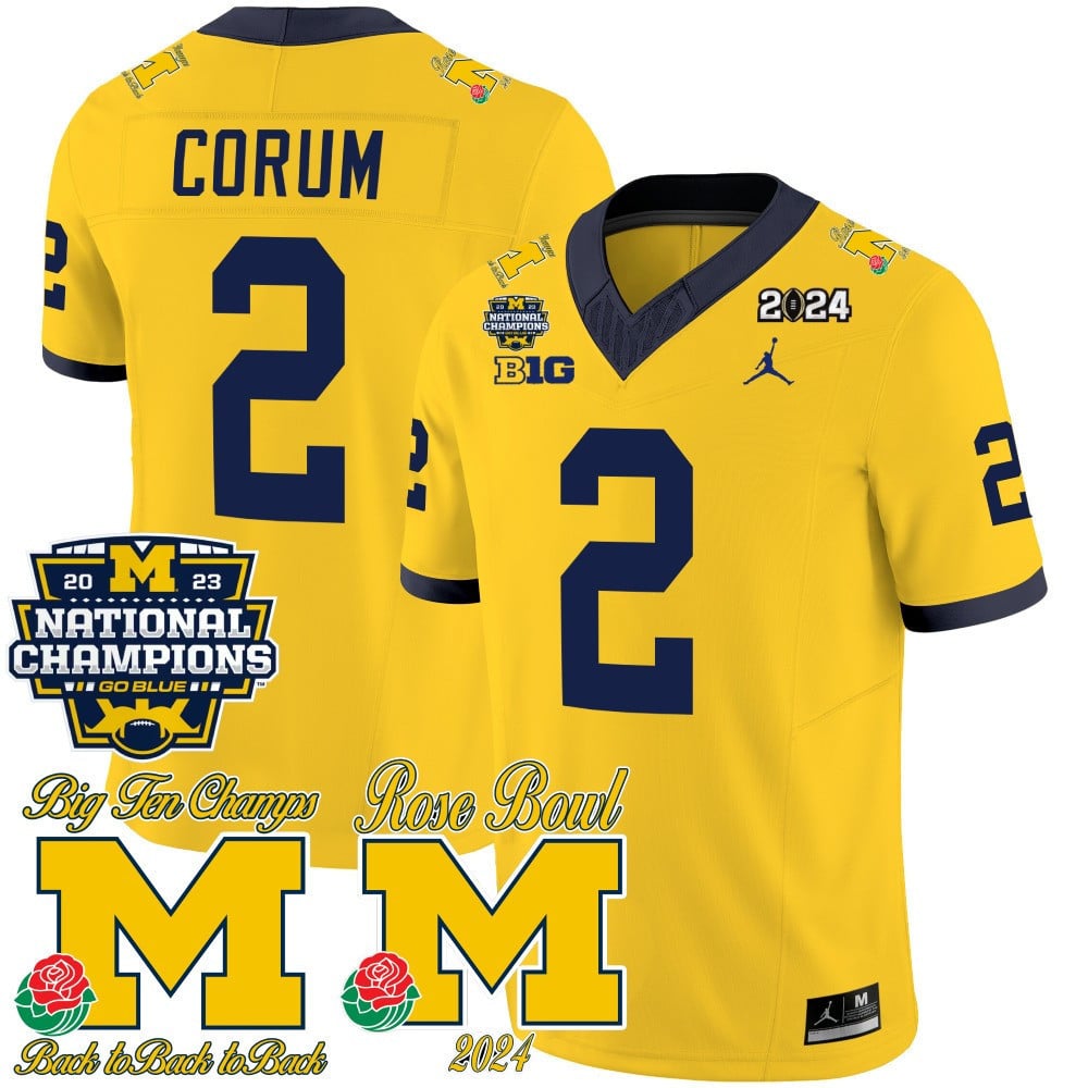 Men's Michigan Wolverines 2023 National Champions & Rose Bowl Patch Vapor Jersey - All Stitched
