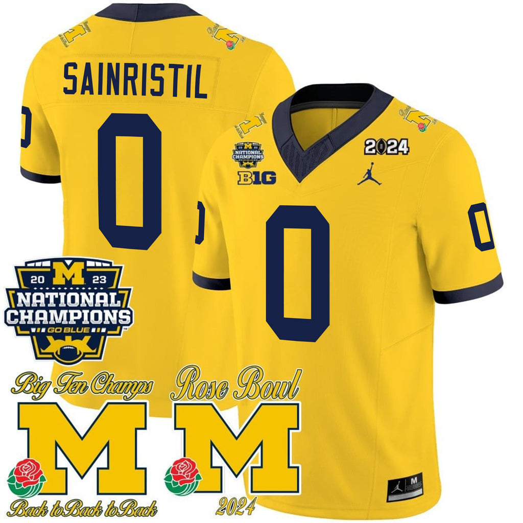 Men's Michigan Wolverines 2023 National Champions & Rose Bowl Patch Vapor Jersey - All Stitched