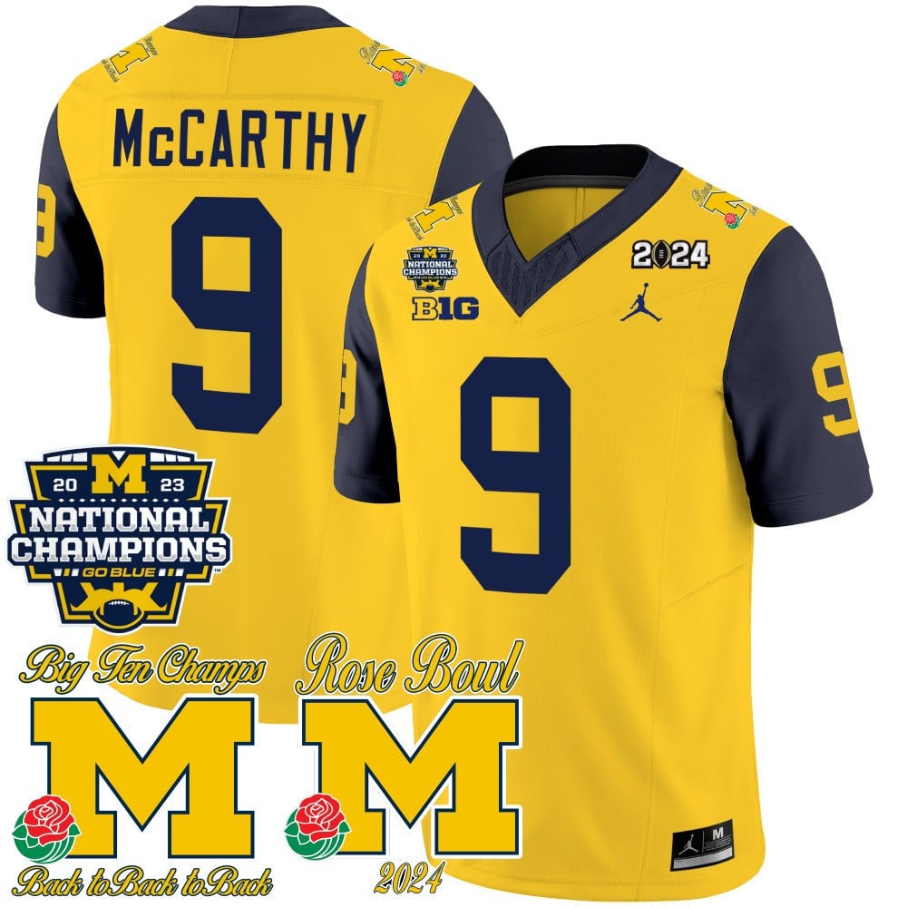 Men's Michigan Wolverines 2023 National Champions & Rose Bowl Patch Vapor Jersey - All Stitched