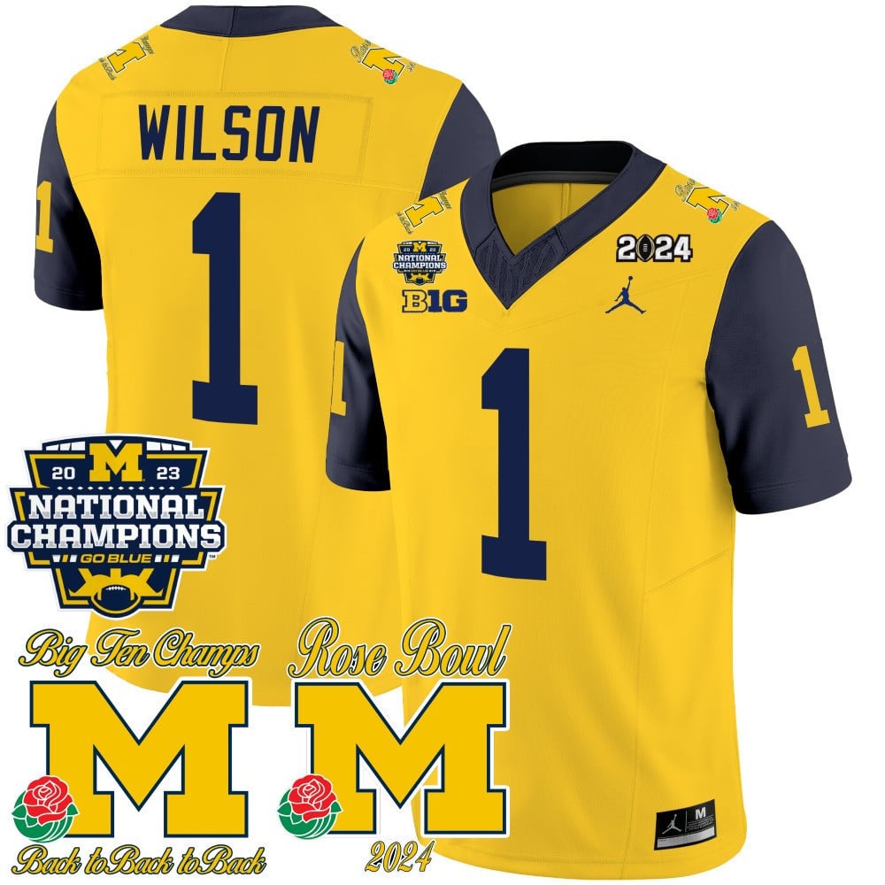 Men's Michigan Wolverines 2023 National Champions & Rose Bowl Patch Vapor Jersey - All Stitched