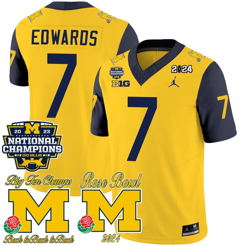 Men's Michigan Wolverines 2023 National Champions & Rose Bowl Patch Vapor Jersey - All Stitched