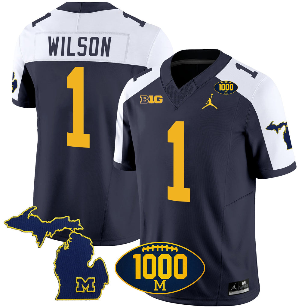 Men's Michigan Wolverines 1000 Wins Patch Vapor Jersey V3 - All Stitched