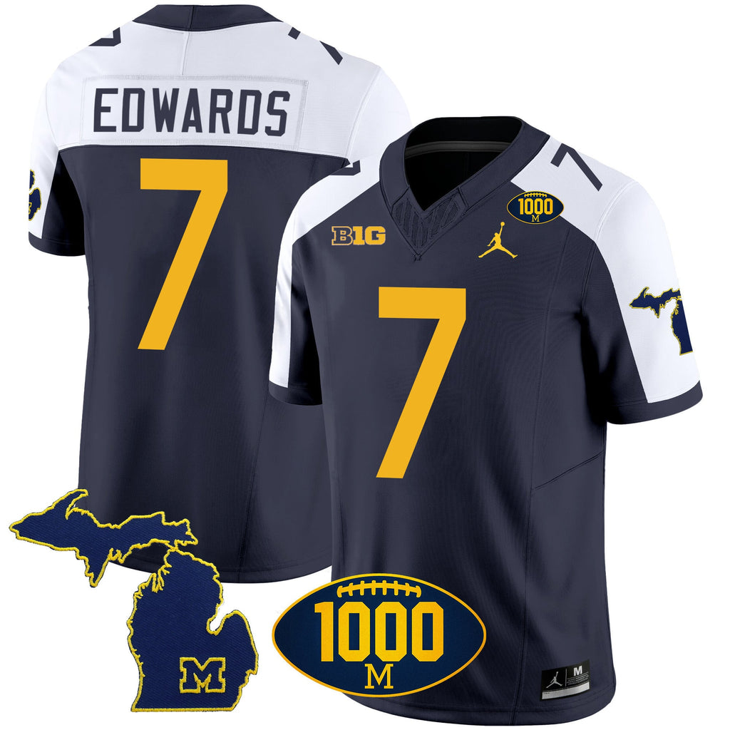 Men's Michigan Wolverines 1000 Wins Patch Vapor Jersey V3 - All Stitched