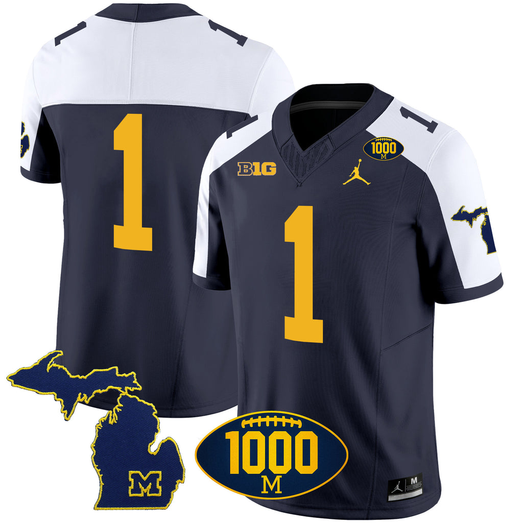 Men's Michigan Wolverines 1000 Wins Patch Vapor Jersey V3 - All Stitched