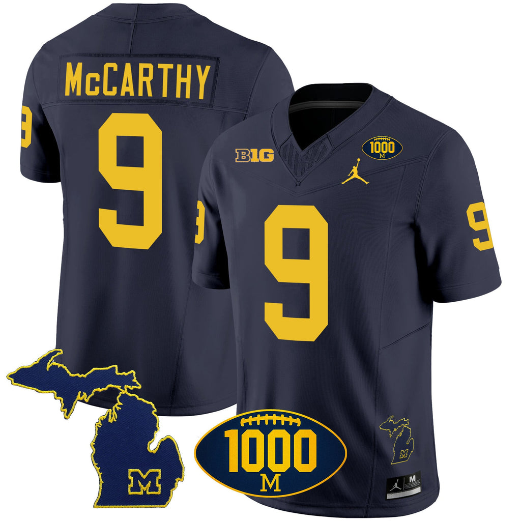 Men's Michigan Wolverines 1000 Wins Patch Vapor Jersey V3 - All Stitched
