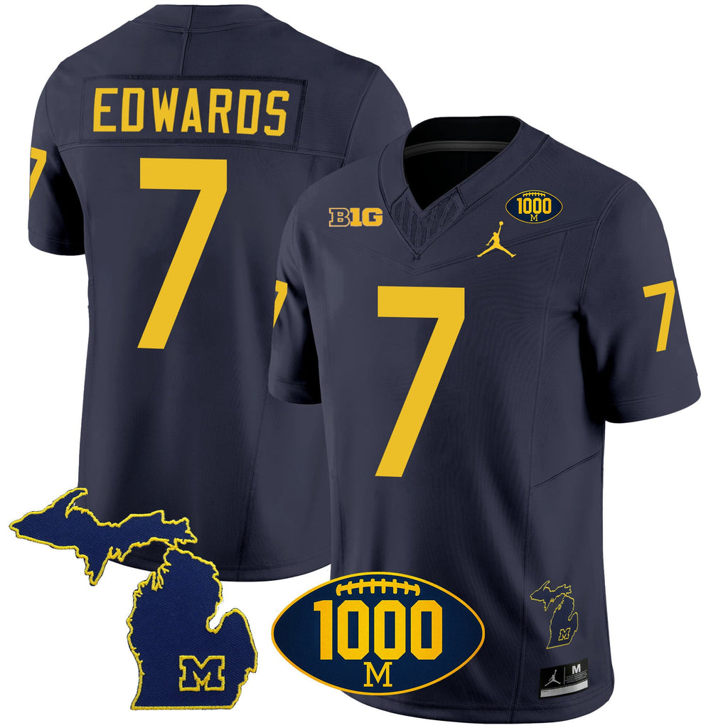 Men's Michigan Wolverines 1000 Wins Patch Vapor Jersey V3 - All Stitched