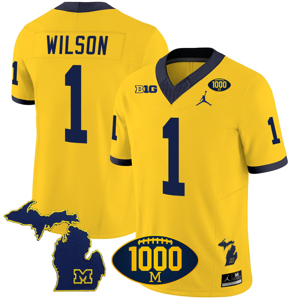 Men's Michigan Wolverines 1000 Wins Patch Vapor Jersey V3 - All Stitched