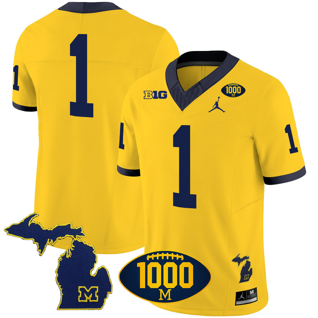 Men's Michigan Wolverines 1000 Wins Patch Vapor Jersey V3 - All Stitched