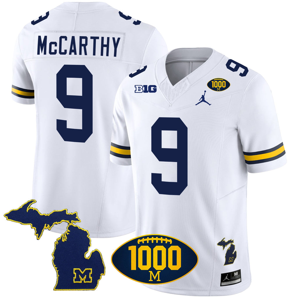 Men's Michigan Wolverines 1000 Wins Patch Vapor Jersey V3 - All Stitched