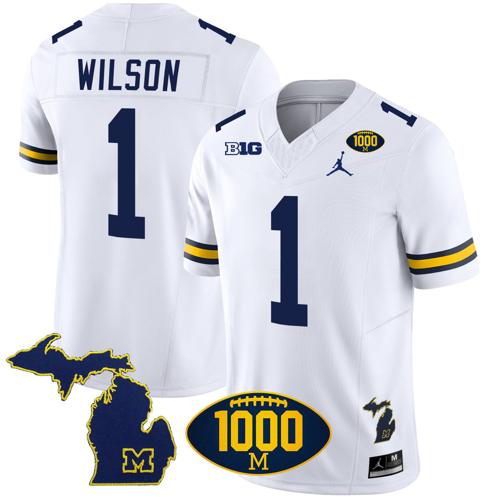 Men's Michigan Wolverines 1000 Wins Patch Vapor Jersey V3 - All Stitched