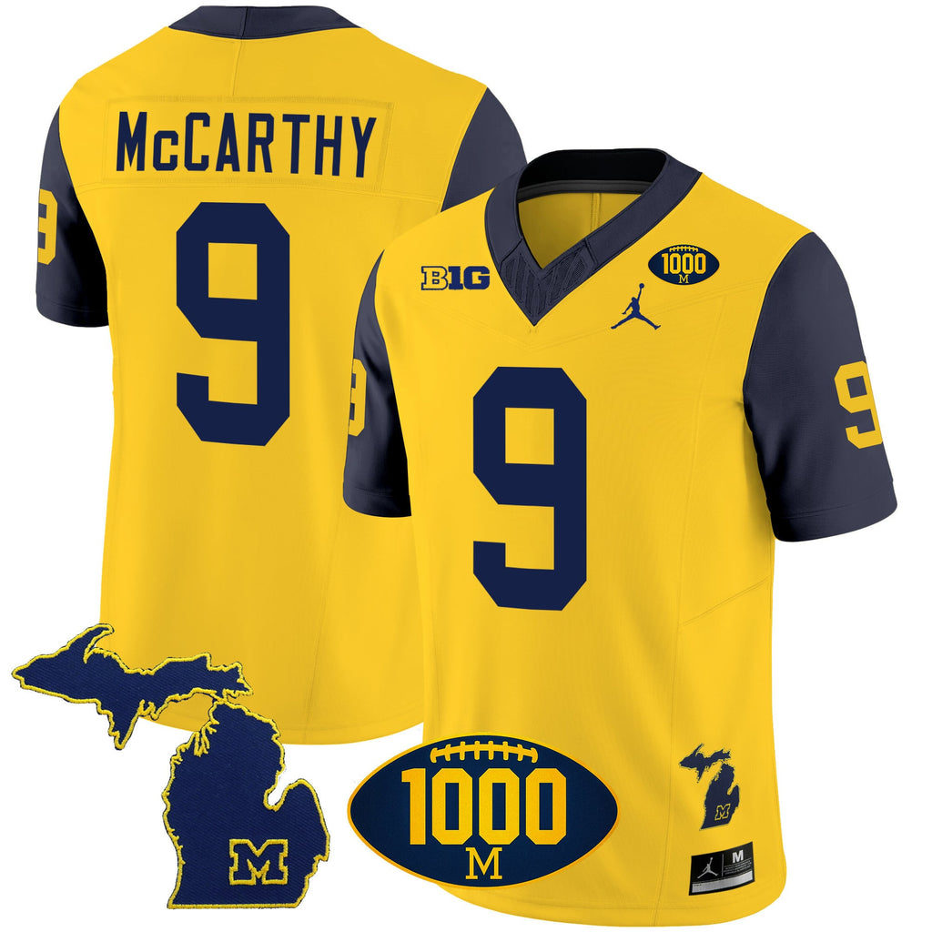 Men's Michigan Wolverines 1000 Wins Patch Vapor Jersey V3 - All Stitched