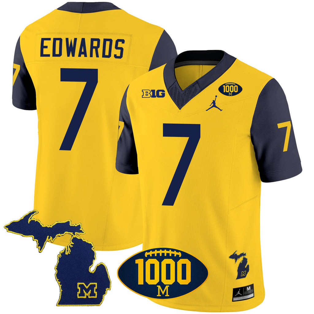 Men's Michigan Wolverines 1000 Wins Patch Vapor Jersey V3 - All Stitched