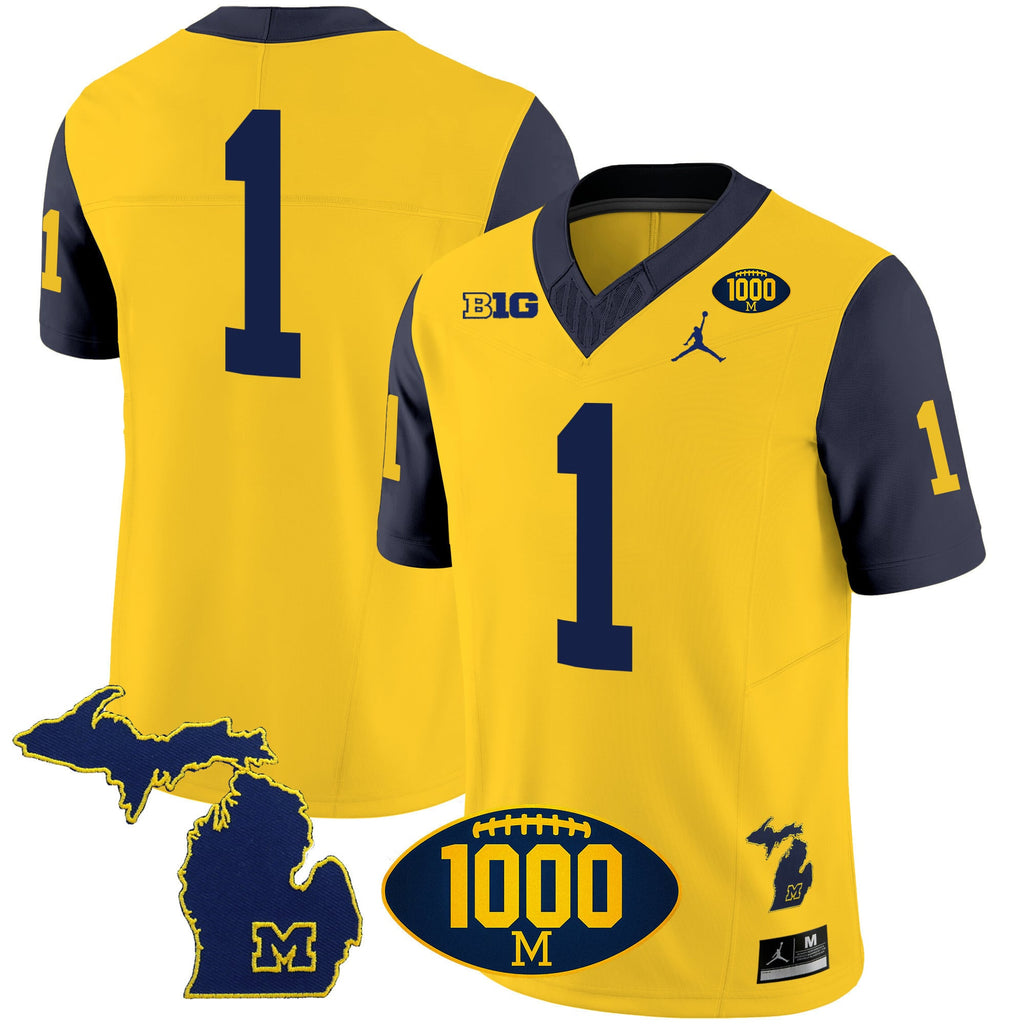 Men's Michigan Wolverines 1000 Wins Patch Vapor Jersey V3 - All Stitched