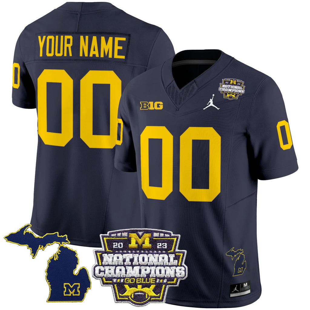 Custom Name/Gender Michigan Wolverines 2023 National Champions Patch Vapor Jersey V6 - All Stitched
