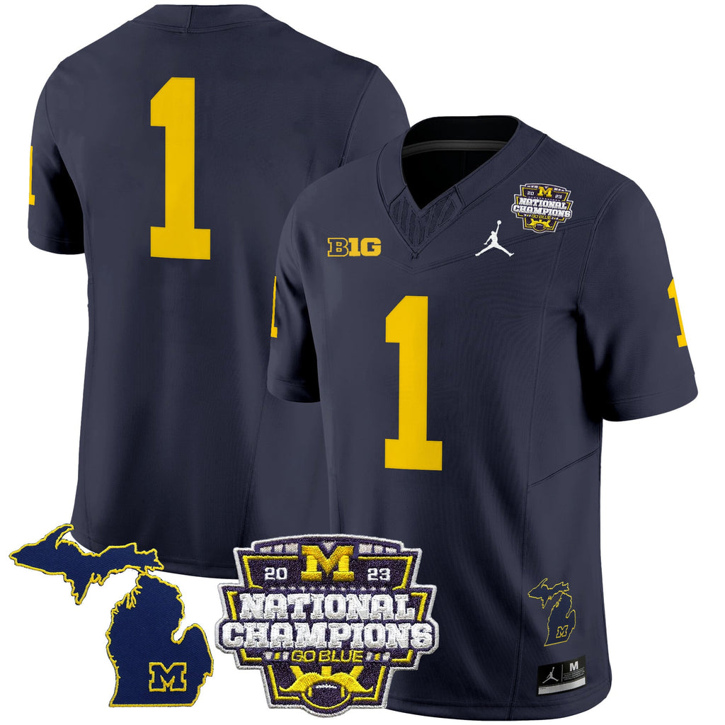 Men's Michigan Wolverines 2023 National Champions Patch Vapor Jersey V6 - All Stitched