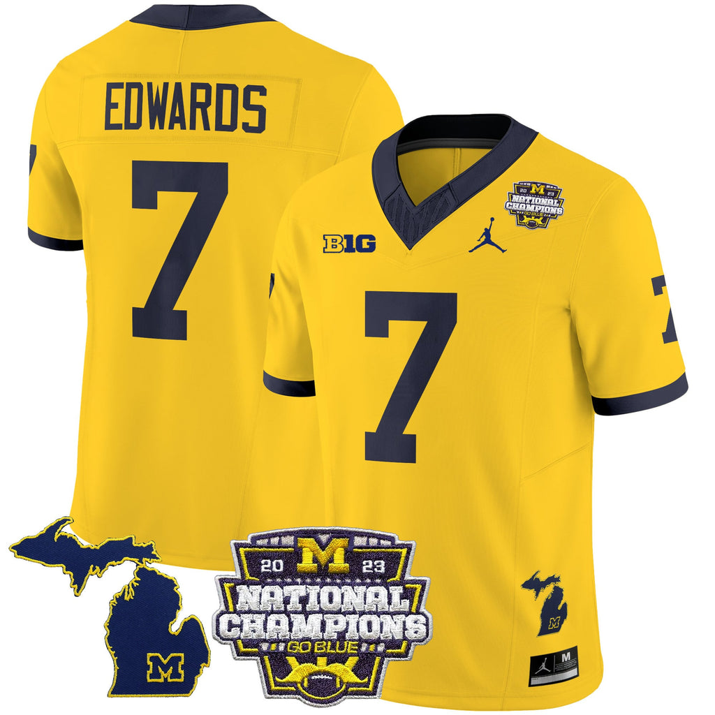 Men's Michigan Wolverines 2023 National Champions Patch Vapor Jersey V6 - All Stitched